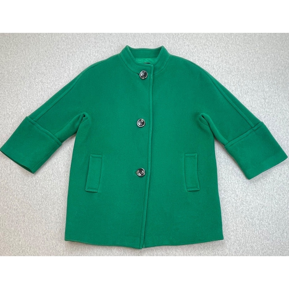 Talbots Coat Womens 14P Green Wool Blend 3-Button 3/4 Sleeve Lined